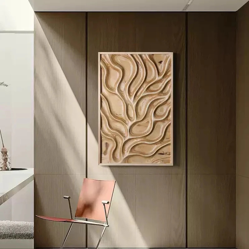 

！@Wooden Wave Pattern 3D Relief Artwork Home Decoration Rectangular Natural Solid Wood for Living Room