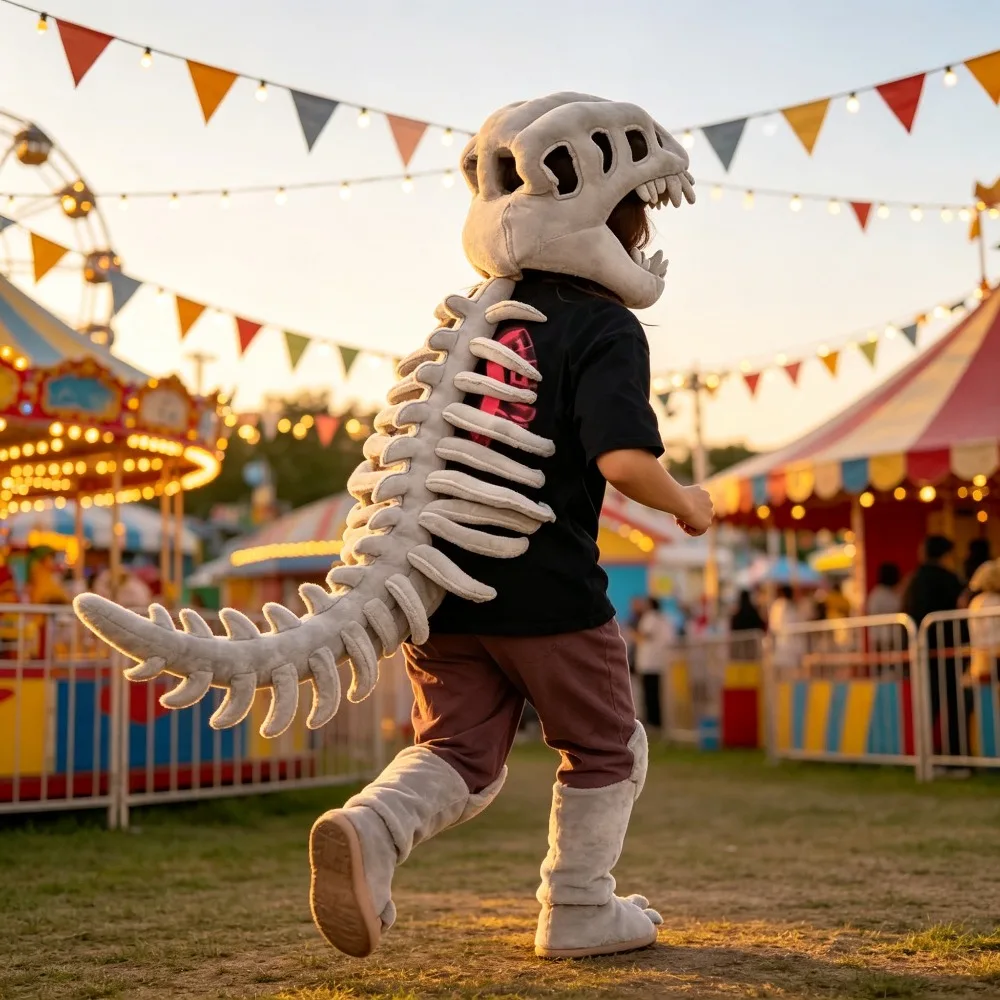 Men Novelty Dinosaur Skeleton Skull Full Headgear Hat Funny Halloween Cosplay Costume Prop Role Dress Up Accessory Set for Men