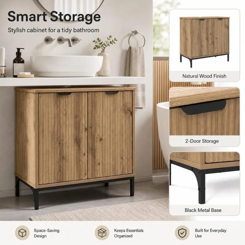 Meuble lavabo rectangulaire moderne en bois d'ingénierie, pieds métalliques robustes pour une structure stable, portes à charnières pratiques, charge utile jusqu'à 60 kg, installation simple, sécurité Abiraterone Acetate