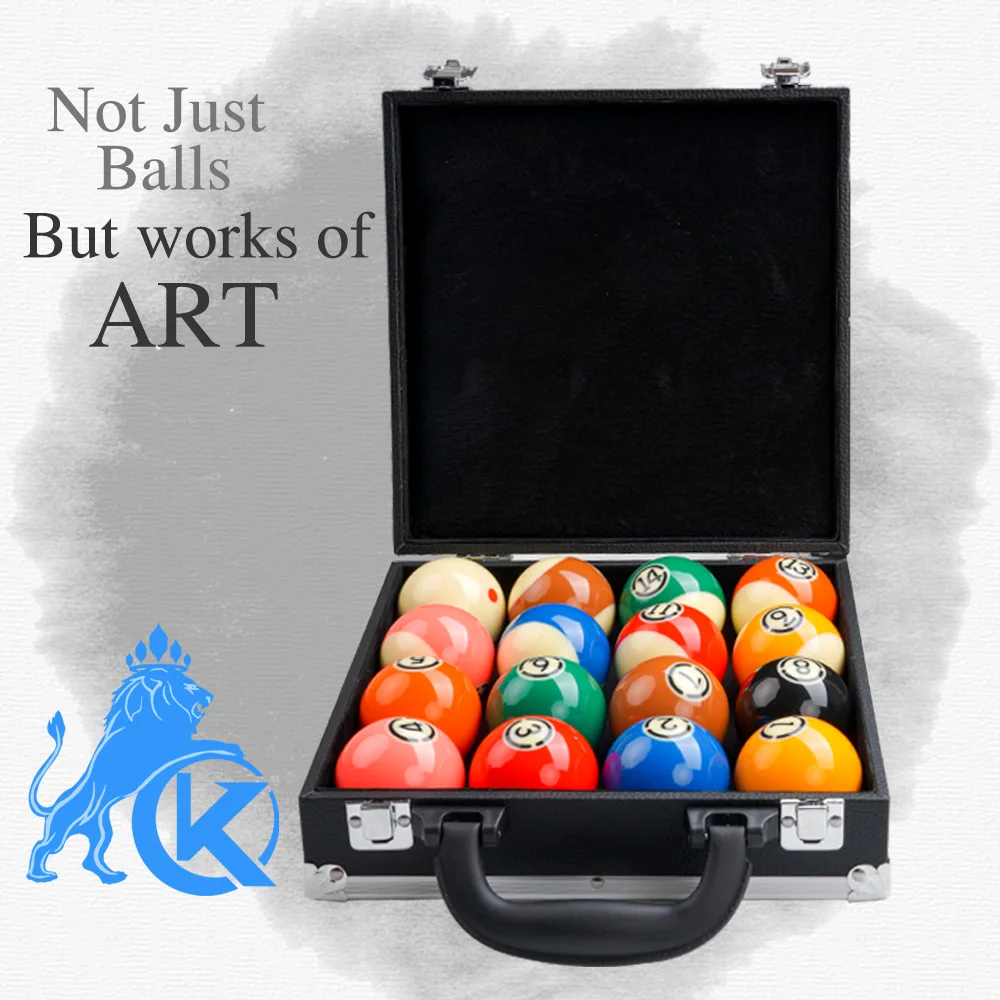 

KONLLEN 16pcs Balls Set 57.2mm Resin Balls Crystal Smooth Unique Balls Pool Cue Balls Including Box Suitcase Billiard Accessory