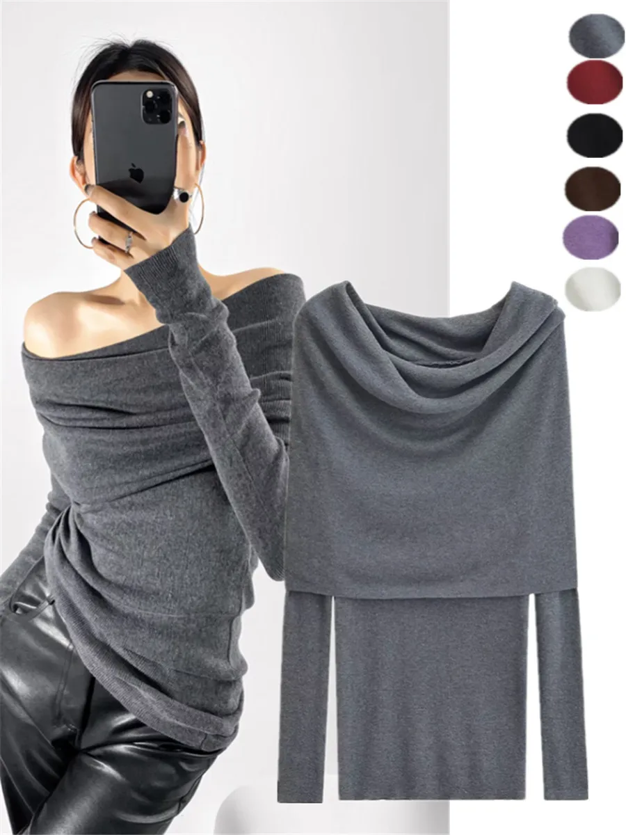 

Women's Slim Fit Knitted Sweater One oulder Two Wear V Ne Street Sle Long Sve mid Length Color Base irt Dr