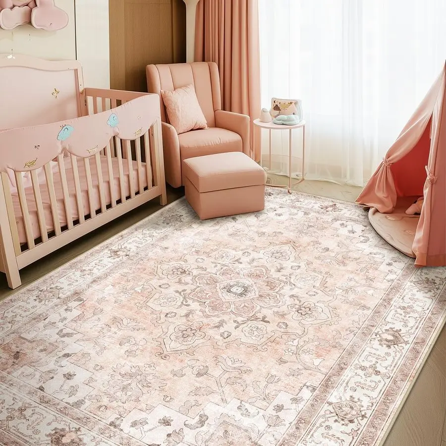 

Моющийся коврик для детской комнаты 5x7, милый дизайн для девочек, нескользящий, с низким ворсом, водоотталкивающий, мягкий, с принтом, для спальни, для игр детей, для декора интерьера