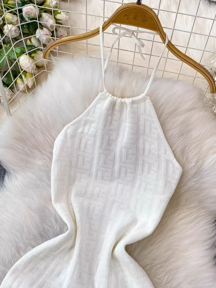 Foamlina オープンバック痩身ホルタードレスレディース 2025 夏純粋な欲望白ボディコン背中の開いたミニショートドレスセクシーなクラブ