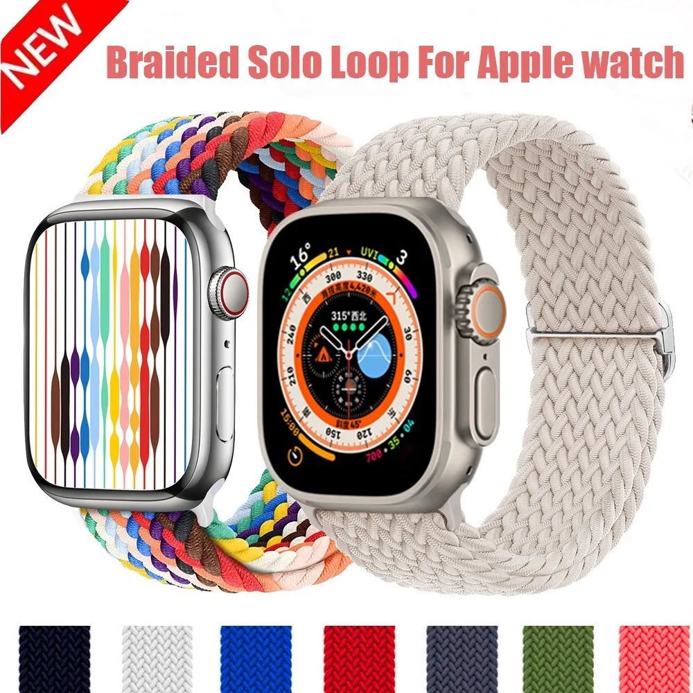 Braided Solo Loop For Apple watch band 40mm 49mm 41mm 38mm 44mm 45mm Elastic Nylon bracelet iWatch ultra 2 series 10 9 8 se band