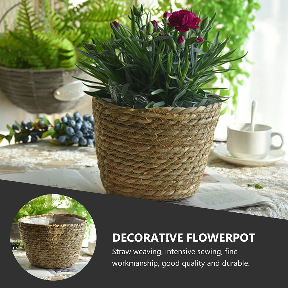 

Home Decor Green Plant Pot Indoor Small Planters Straw Baskets for Folding Weave Plants Khaki Bracket Office