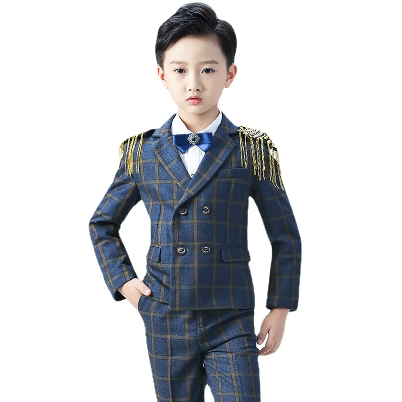 New Arrival Children Suit Coat Host Formal Suits Double Breasted Plaid Boy Suits High Quality Fashion Plus Size 110-160 4-12year