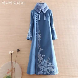 2023 chinese style improved qipao woolen dress autumn winter new improved women cheongsam dress daily floral hanfu dress