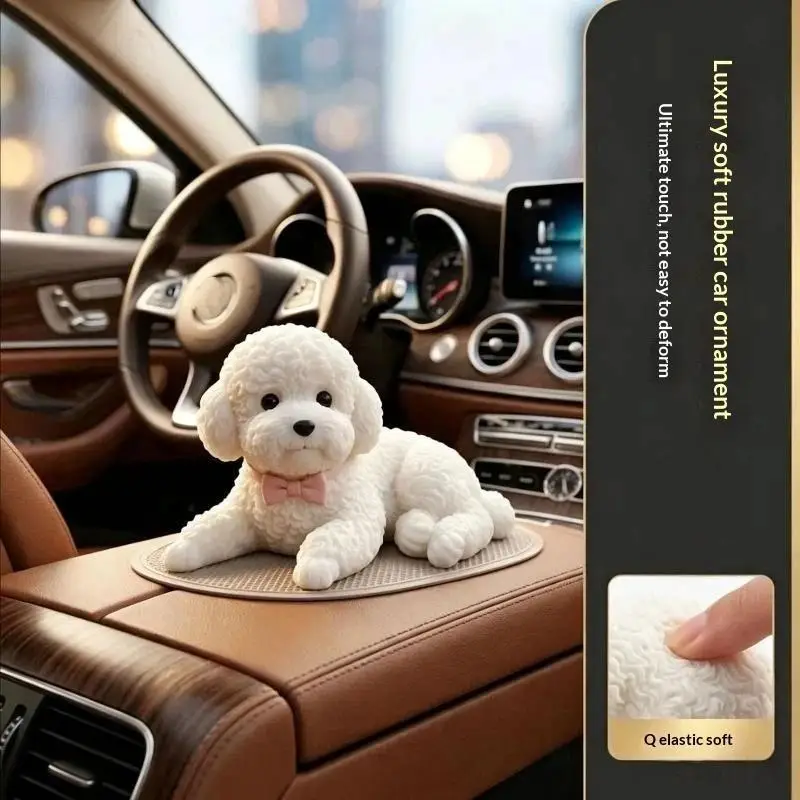 Car Decorative Silicone Teddy Dog Simulation Pet Accessories Gadget Holder Center Console Automobile Decoration New 1PC