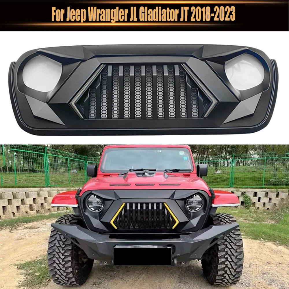

Thanos Style Grille For Jeep Wrangler JL Gladiator JT 2018-2023 Mesh Grills Upgrade Upper Grid Front Bumper Cover With DRL Light