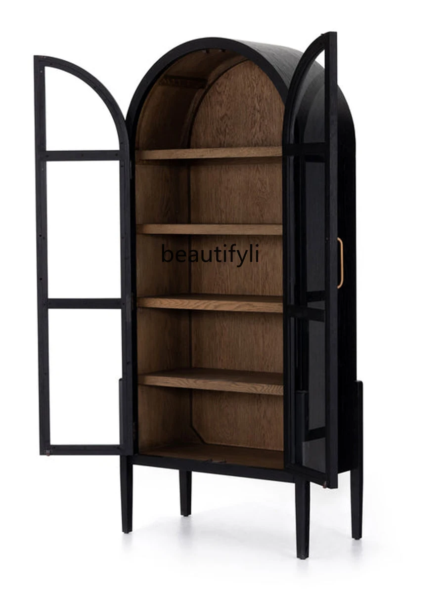 

American Arch Bookcase French Retro Wine Cabinet Black Locker Nordic Ash Side Cabinet Bookshelf