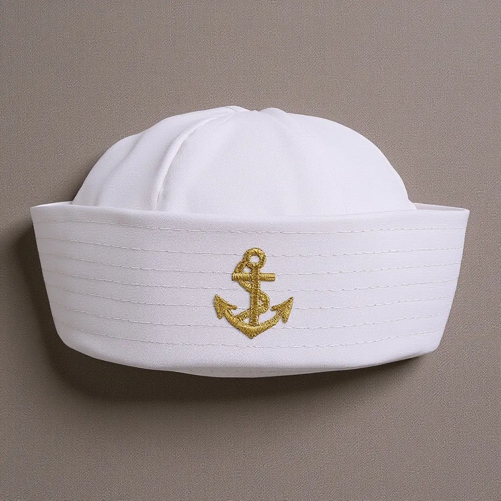 1Pcs White Sailor Hat Classic Navy Inspired Captain Hat with Embroidered Anchor Patch One Size Fits Most Perfect for Sailing
