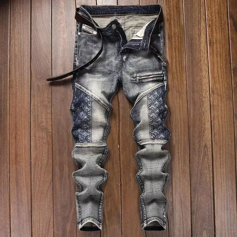 Fashion 2026 Popular Retro Locomotive Jeans Splicing Trendy Brand Repair High-end Feet Casual Elastic Trousers Bootcut Jeans
