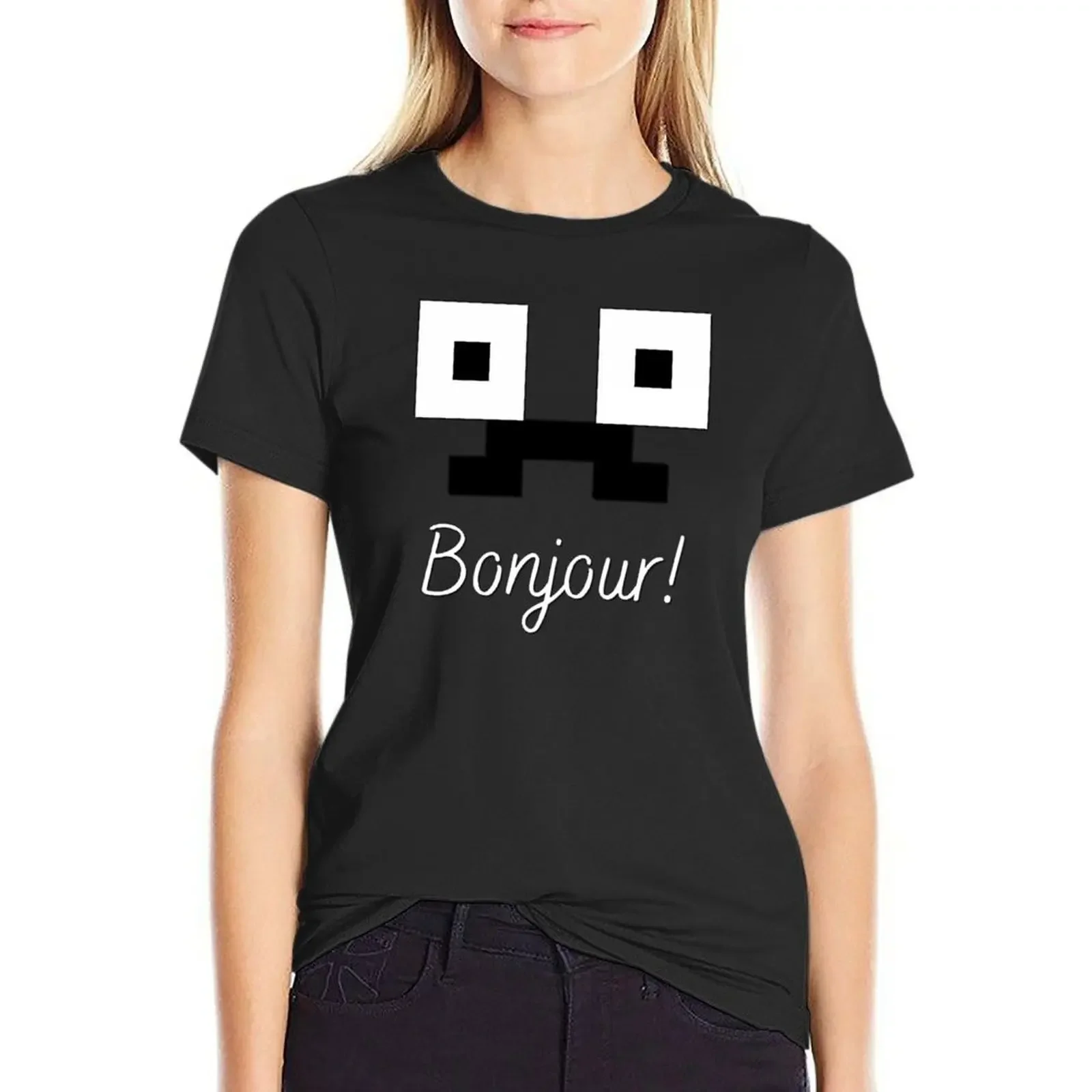 

French face Bonjour T-Shirt animal print shirt for girls female customs heavyweights summer blouses woman 2025