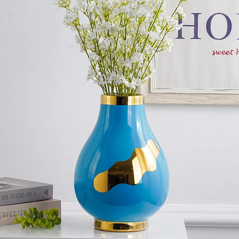 Modern Desktop Ceramic Vase Two-piece Suit Outline In Gold Hydroponic Ornaments Living Room Flower Arrangement Container