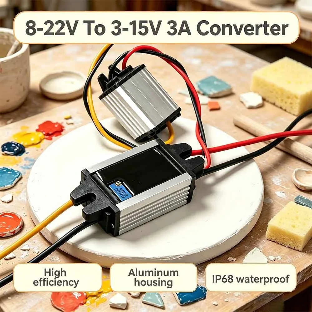 DC Buck Voltage Regulator 8-22V To 3-15V 3A Step-Down Module Waterproof Power Converter Compatible With Led Light Car Truck Boat
