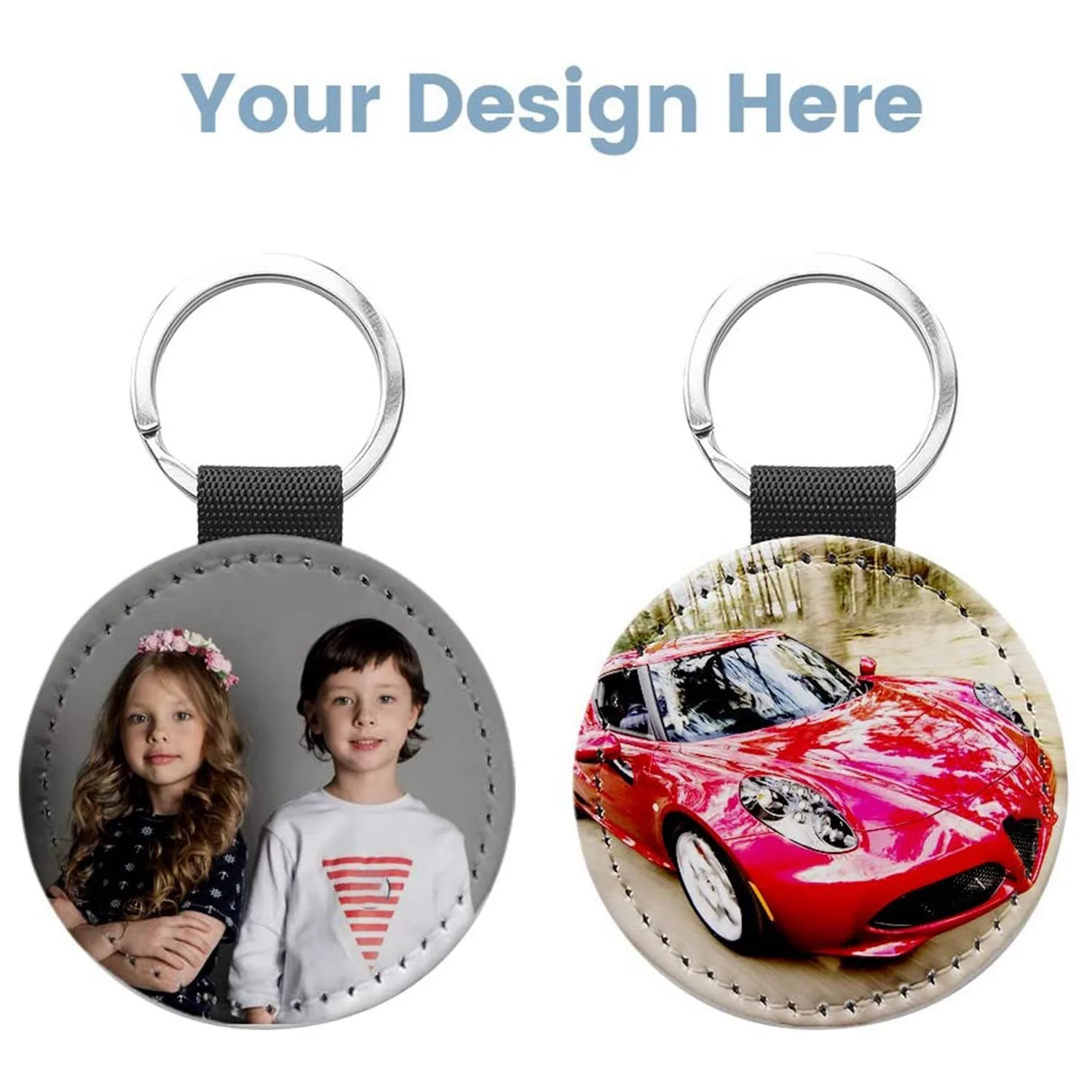 10 Pack Sublimation Blanks Keychain Glitter PU Leather Keychain DIY Heat Transfer Keyring (Silver Round)