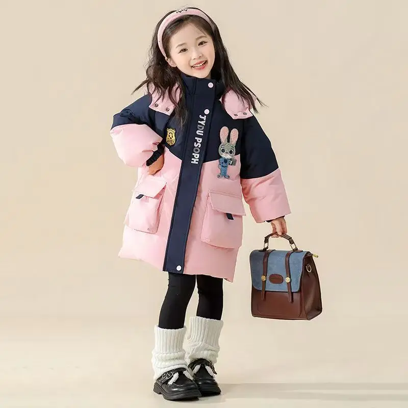 

Zootopia Judy Rabbit Officer Children Winter Plush Jacket Long Style Fashion Hooded Padded Jacket Thicken Warm Outerwear Gift