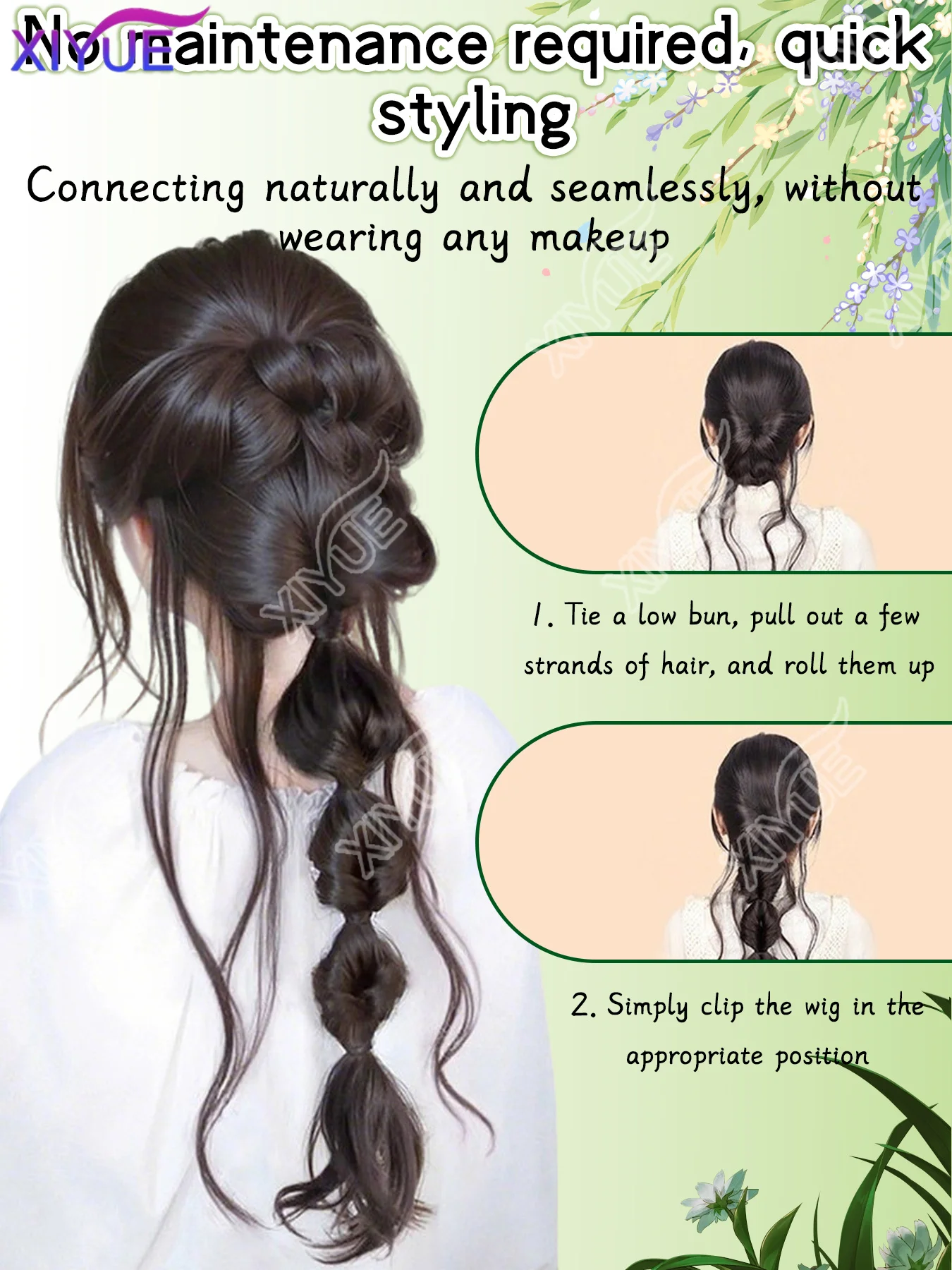 XIYUE 45cm Summer Ins Style Synthetic Braided Bubble Braids Wig Clip Sweet Girl Natural Fluffy Twisted Ponytail Hair Extension