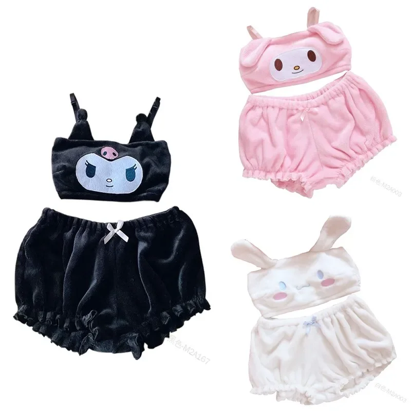 

Sanrio Kawaii Cartoon Autumn Winter Mymelody Kuromi Cinnamon Flannel Pajamas Underwear Bra Little Devil Sexy Home Clothes