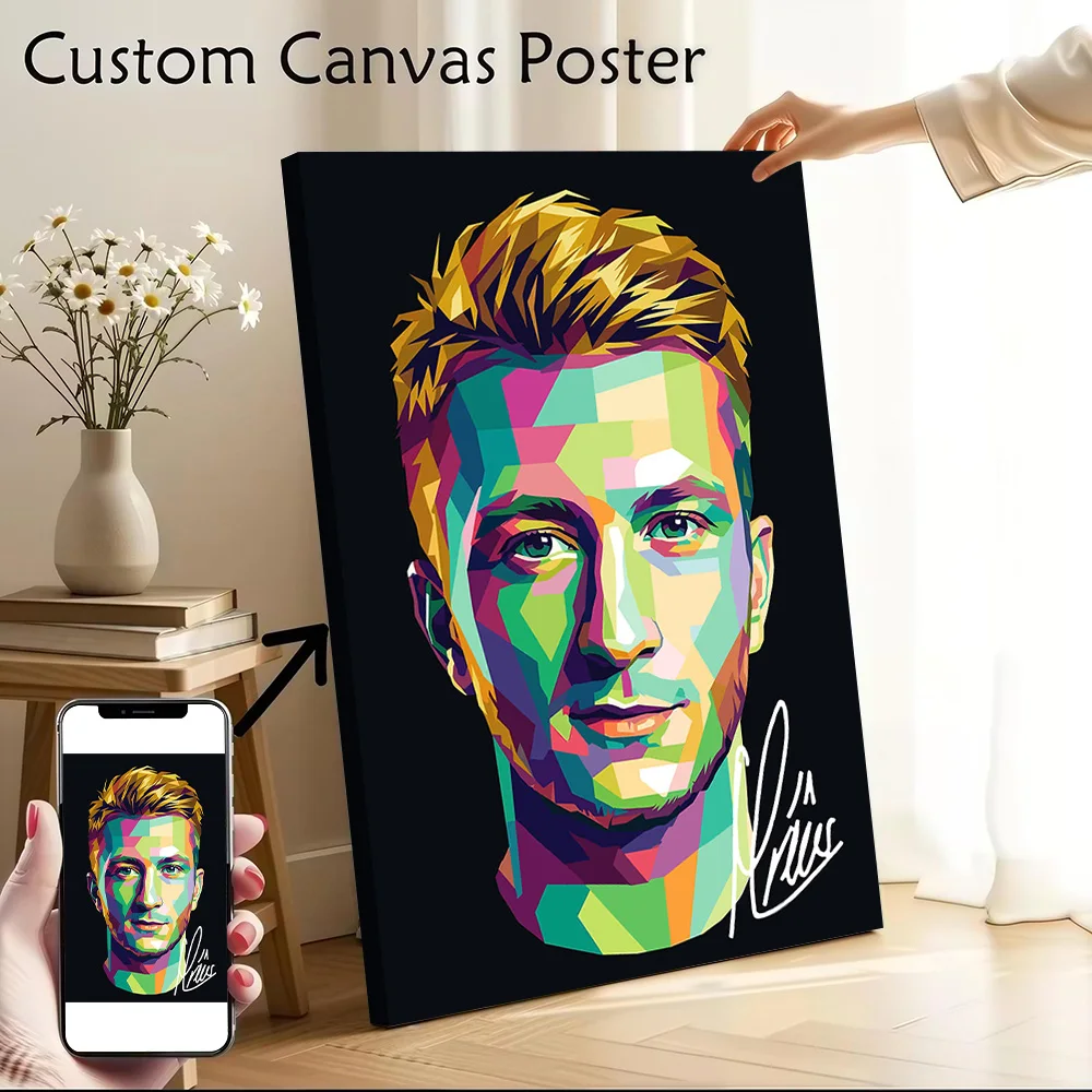 Marco Reus Colorful WPAP Portrait of a Man Canvas Poster Wall Art Customizable High Quality Printed Picture for Home Decor Items