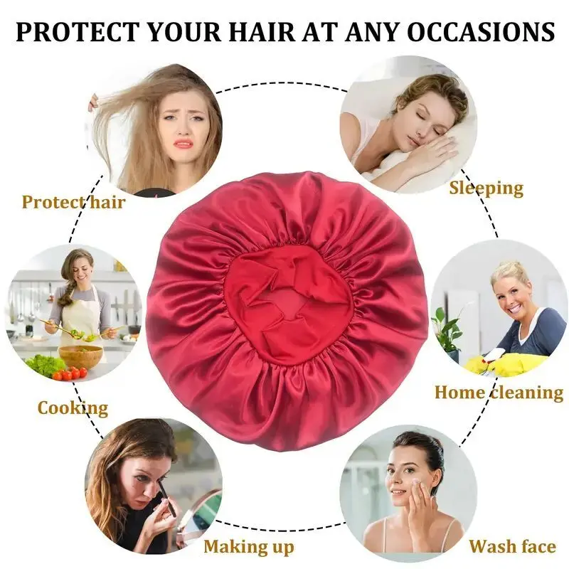 Picture 7: New Satin Wide Brim Nightcap Silky Bonnet Hair Wrap for Sleeping Sleep Cap With Elastic Soft Band Styling Cap Hair Wrapping Tool