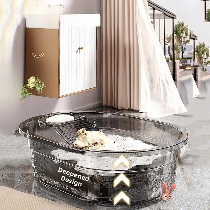 

Durable Thiened Plastic Laundry Basin with Scrub Board Inteated Bathing Basin for Babies Home Use Long Rectangle ape