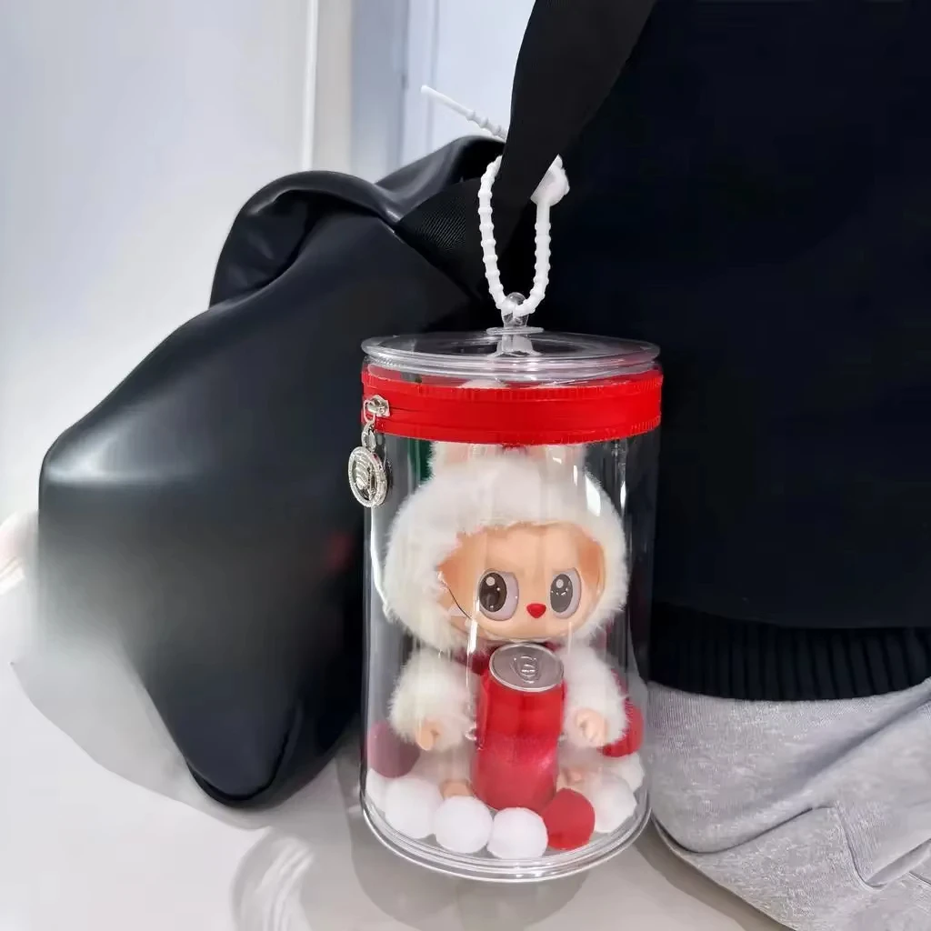 Display Bag for Coca Cola Series 15-17cm labubu V1 V2 V3 cotton doll out PVC Transparent Protective dustproof Storage Bag