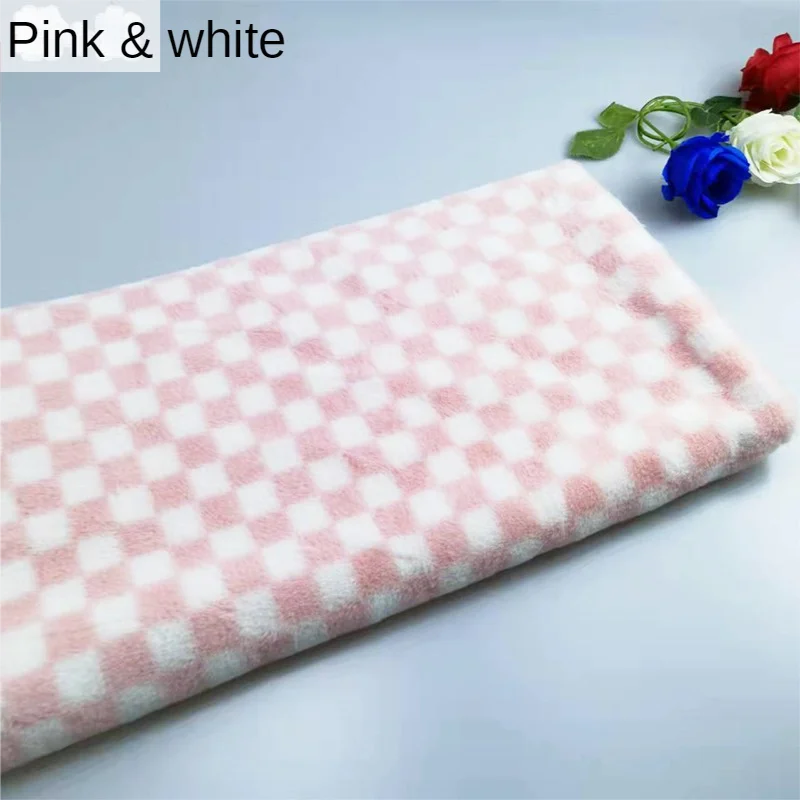 Fur Fabric Plush By The Meter for Clothing Coats Diy Sewing Encrypted Imitation Rabbit Checkerboard Plaid Cloth Thickened Winter