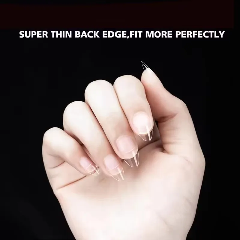 240 Semi-Covered Almond Pre-Filed Nail Tips, Semi-Matte XS Press-On False Nails, Suitable for Small Nail Beds, 12 Sizes, Boxed