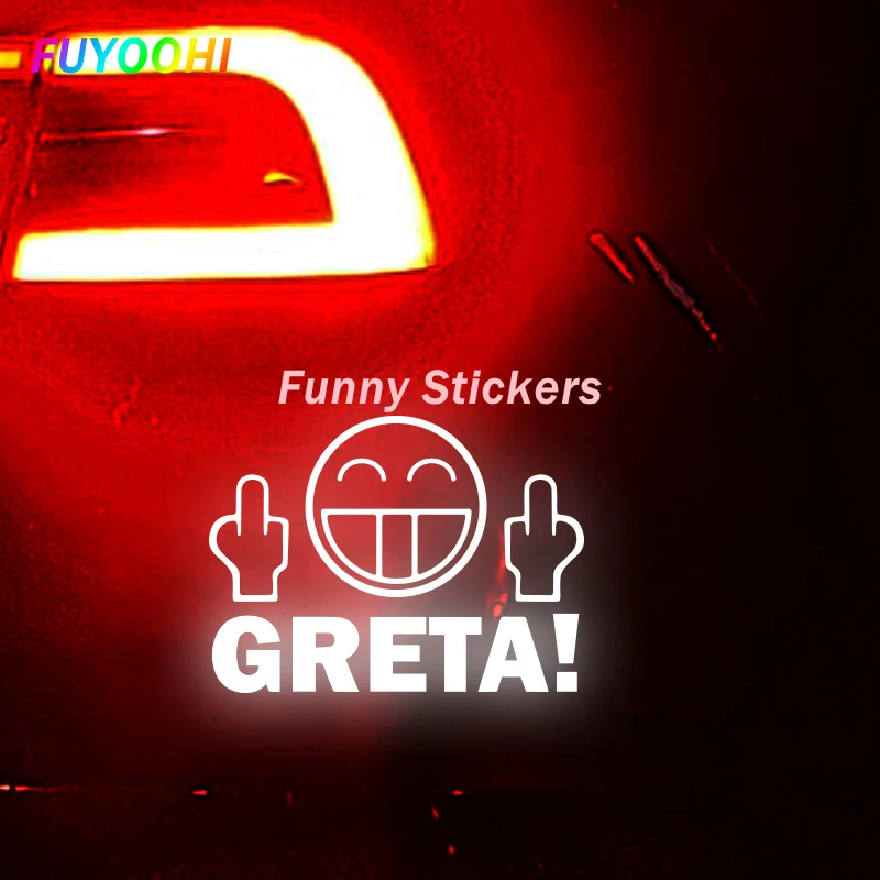 FUYOOHI Play Stickers Smiling Face GRETA Middle Finger Car Sticker Window Decoration Home Decor Sticker Gifts Car Accessories