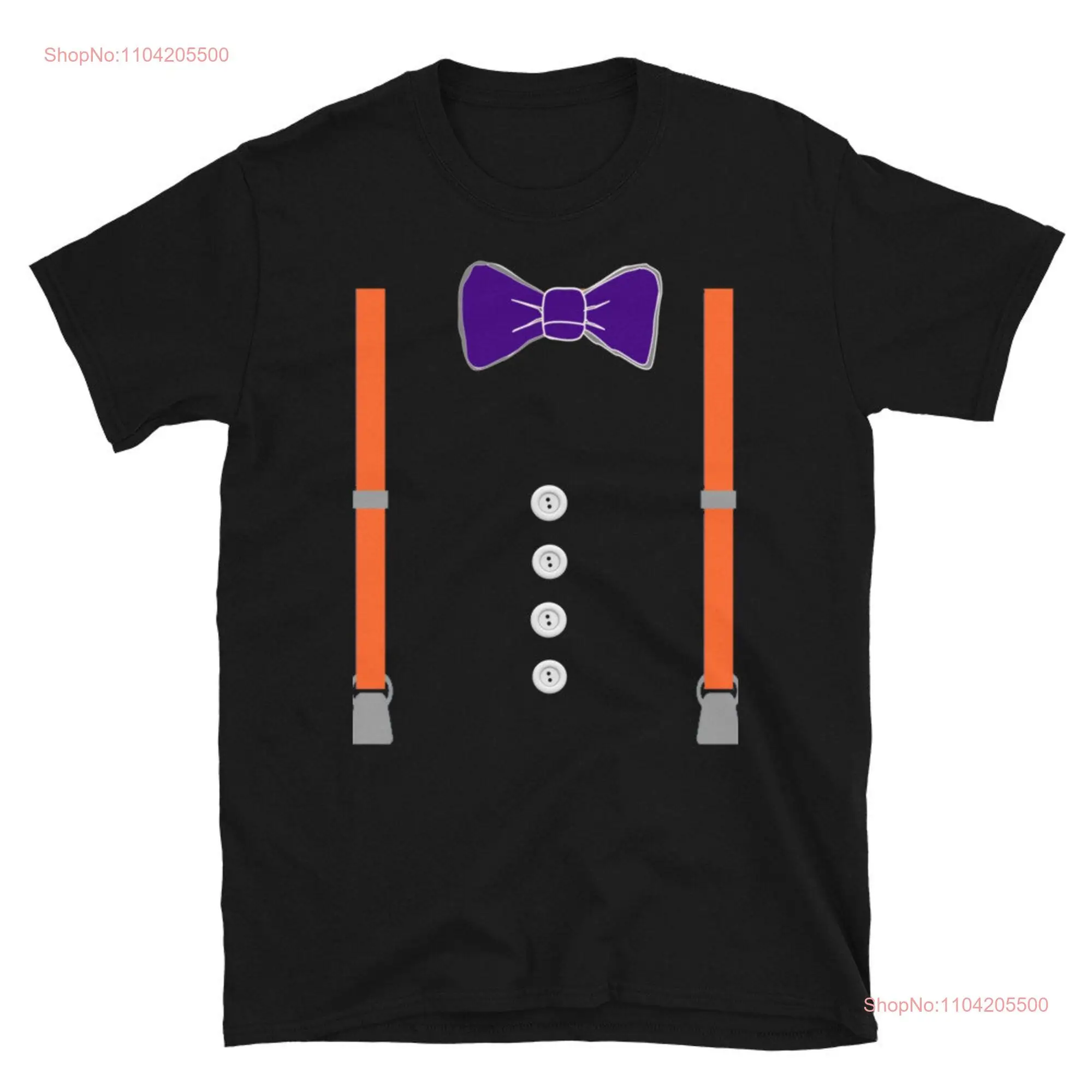 All Dressed Up Halloween Costume Purple Bow Tie Buttons and Suspenders Cute  Dress T Shirt long or short sleeves