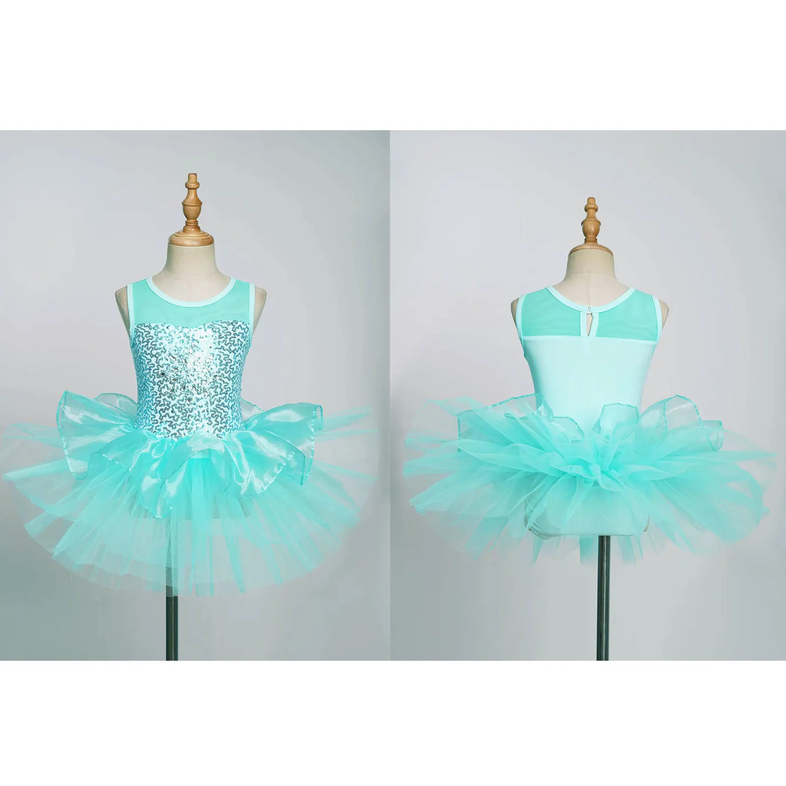 여자 십대 반짝이는 스팽글 튤 드레스 발레 라틴 재즈 리리컬 댄스 드레스 민소매 레오타드 튜튜 대회용 댄스웨어