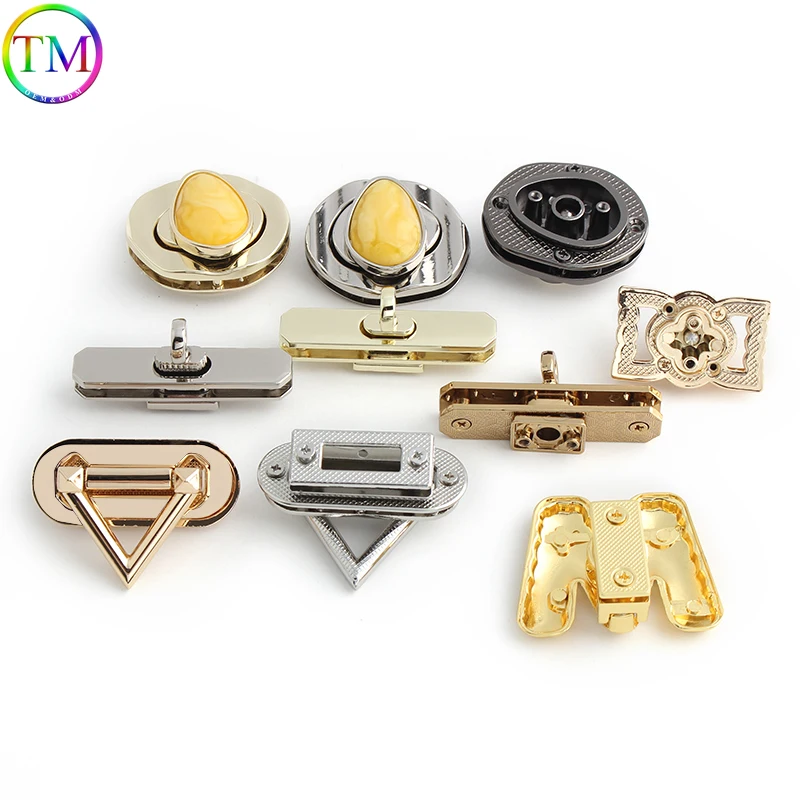 Triangle/Egg Shape 5-10Sets Metal Turn Buttons Lock Twist Lock For Bags Purse Shoulder Handbag Purse DIY Hardware Accessories