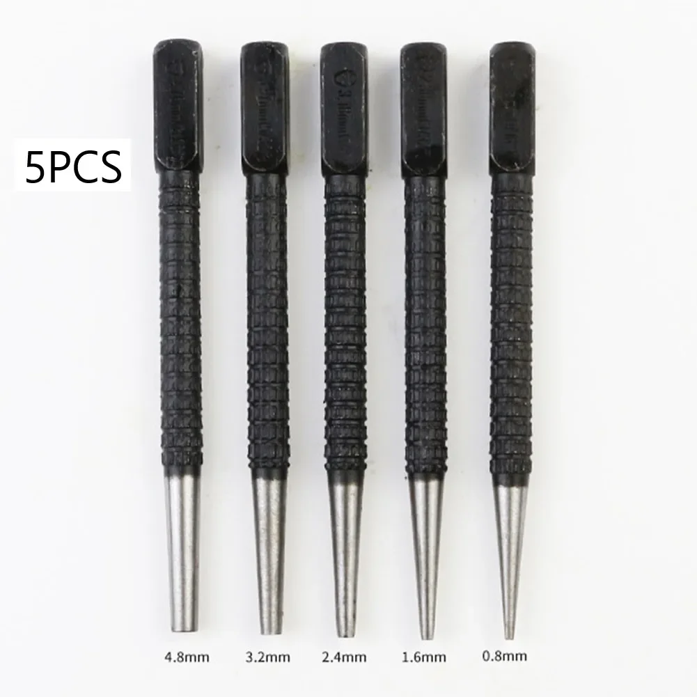 5pcs Nail Punch Set Knurled Body Square Punch Center Punch Positioning Punch For Labeling Plastics Wood Metals