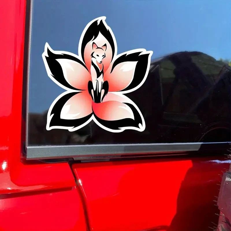 1pc Flower Fox Creative Vinyl Waterproof Sticker Decal For Car, Laptop, Wall Window, Bumper Sticker