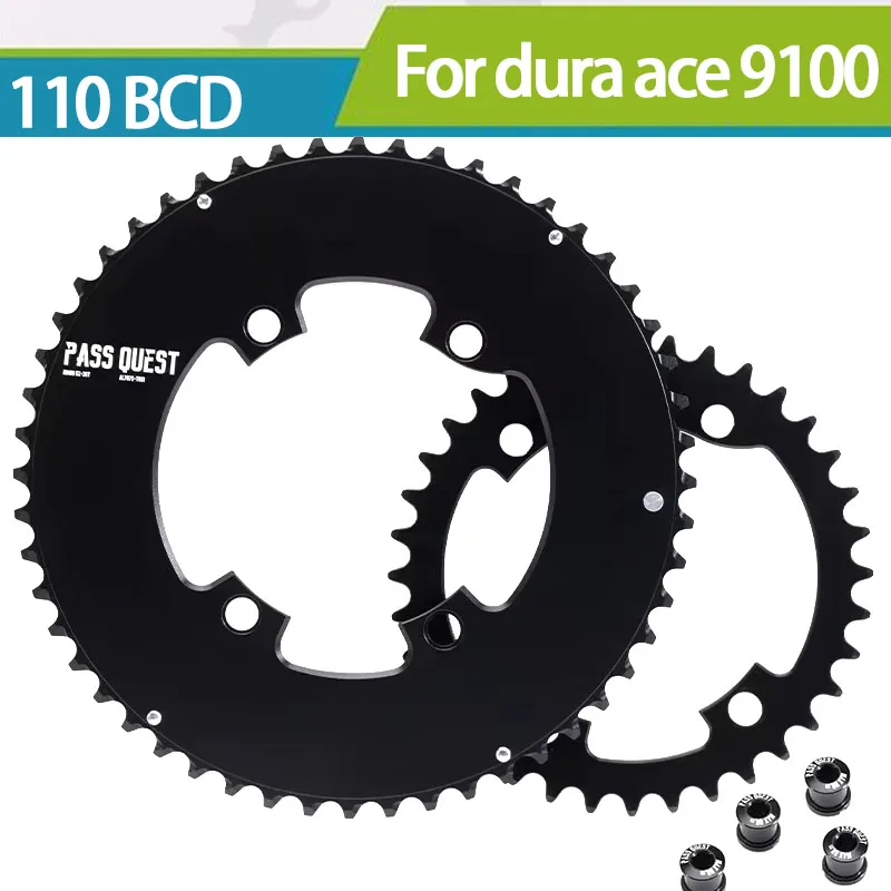 PASS QUEST 110BCD Chainring for shimano dura ace 9100 road bike double crown 53x39 50 34 110bcd 4 bolt 2x 12 speed dish