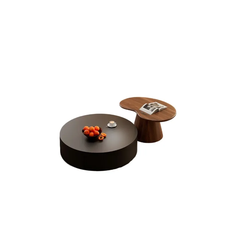 

Pure solid wood round black coffee table