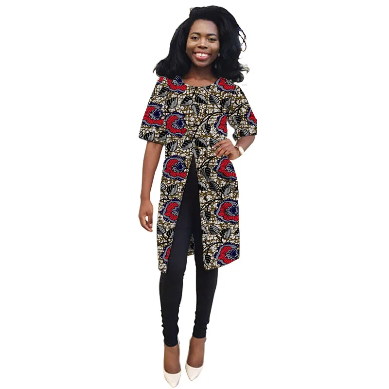 Abito africano su misura con spacco frontale donna Ankara Outfit Fashion Print mezza manica Costume da festa di nozze