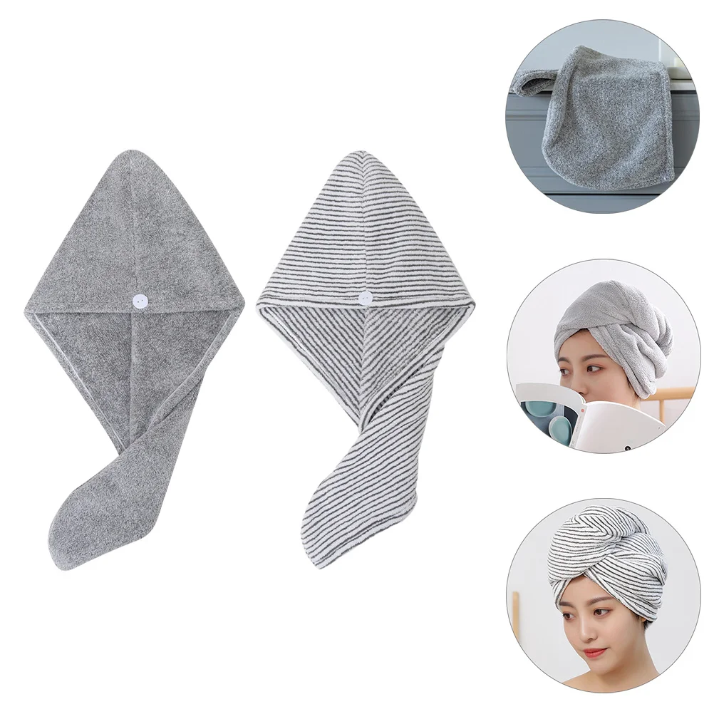 

2Pcs Practical Design Hair Drying Cap Fiber Instant Absorption Towel Wrap for Smooth Hair Fast Drying Cap