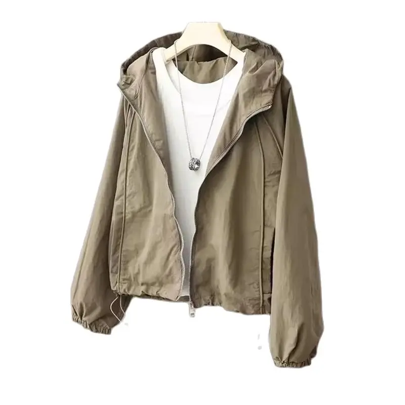 Spring and Autumn New Windproof Hooded Short Coat Casual Age Reducing Loose Windbreaker Women\'s Jacket White Rush Coat Trend S77