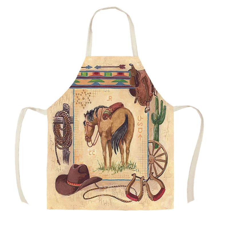 Desert Cowboy Horse Print Kitchen Apron Home Butterfly Pattern Home Cooking Baking Waist Skirt Home Cleaning Apron