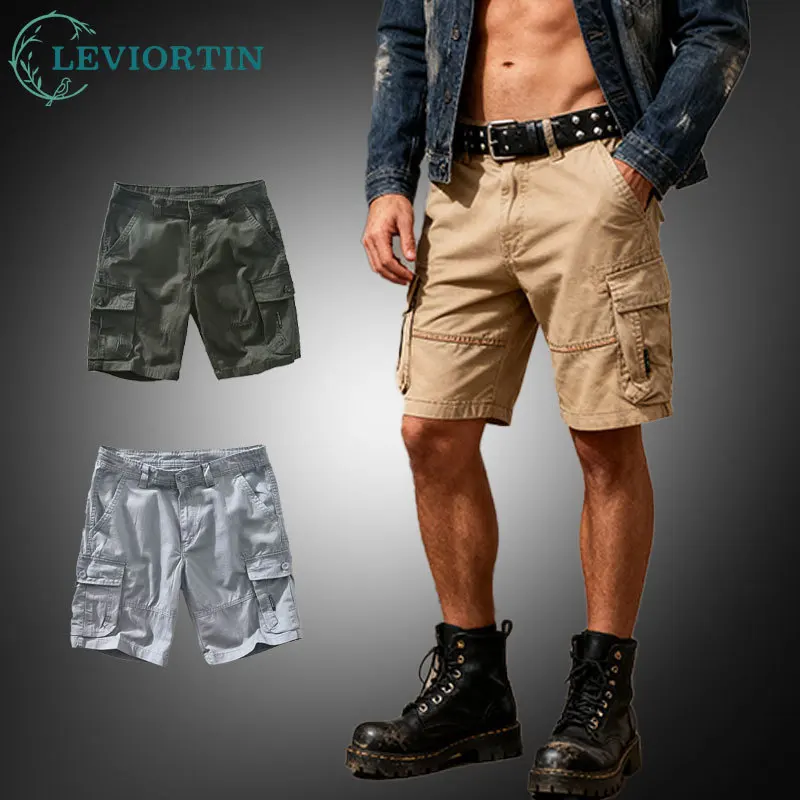 

Мужские летние свободные шорты-карго с множеством карманов в стиле Харадзюку, повседневные, удобные, универсальные, оверсайз, свободные короткие брюки, мужская уличная одежда
