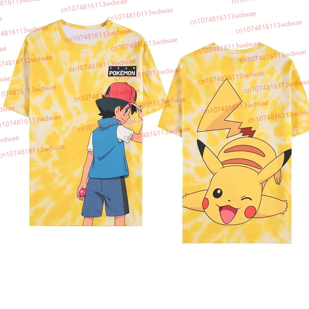 

Pokemon Pikachu Ash T Shirt Anime Tie Dye Graphic Tee Summer Casual Streetwear for Men Women Cosplay Pikachu Tshirt Kits