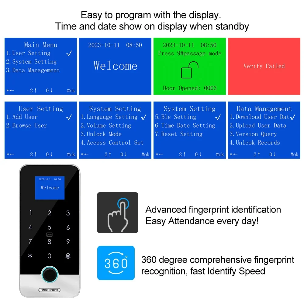 Imagem -04 - Polegada Tuya App Inteligente Impressão Digital Rfid Teclado de Controle Acesso Toque Ip65 à Prova Dip65 Água 13.56mhz Abridor Porta Keyless Sistema Bloqueio 1.77