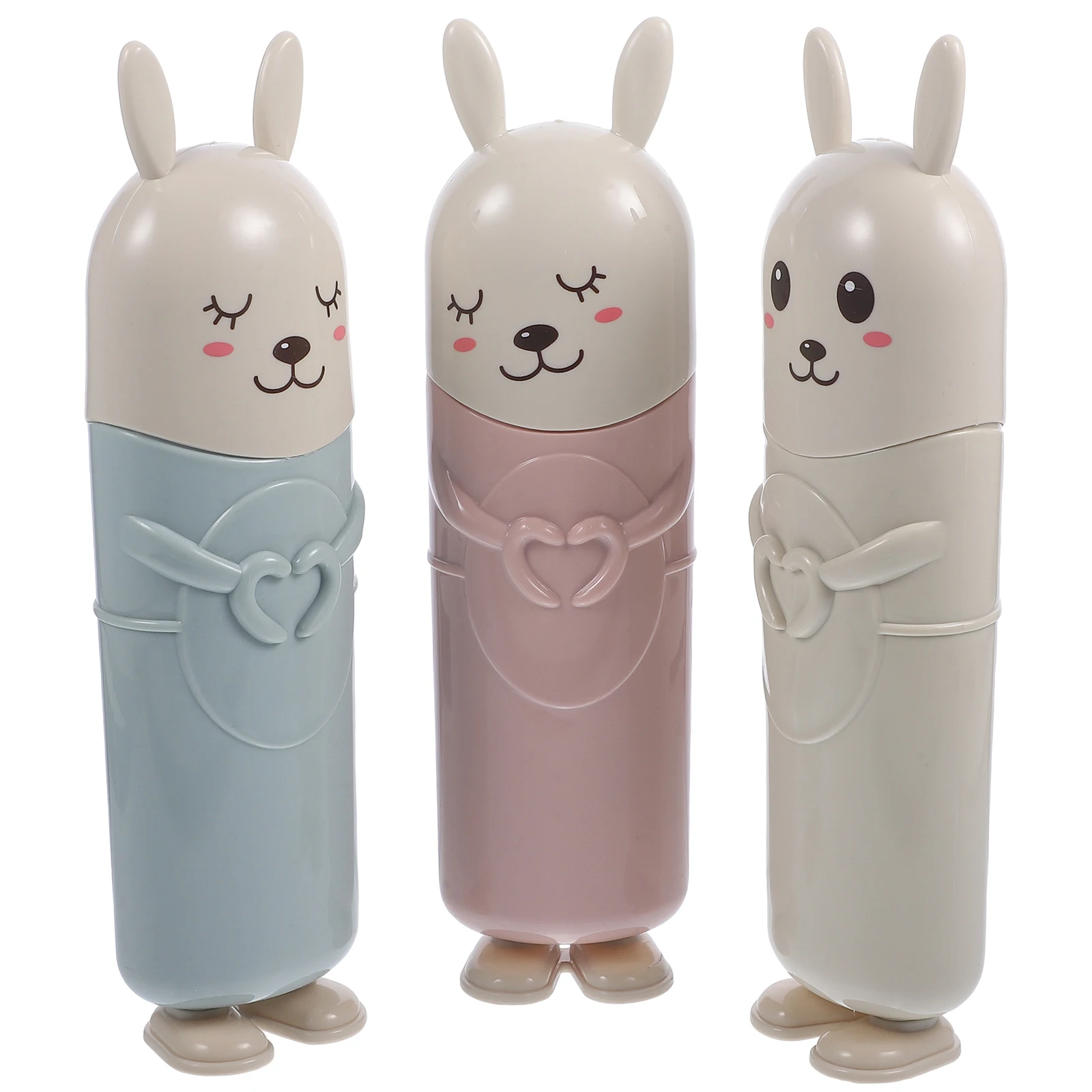 

3pcs Cartoon Case Set Portable Pp Plastic Cylinder With Animal Lid Travel Toothbrush Holder Durable Toothbrush Cup Mouthwash Cup