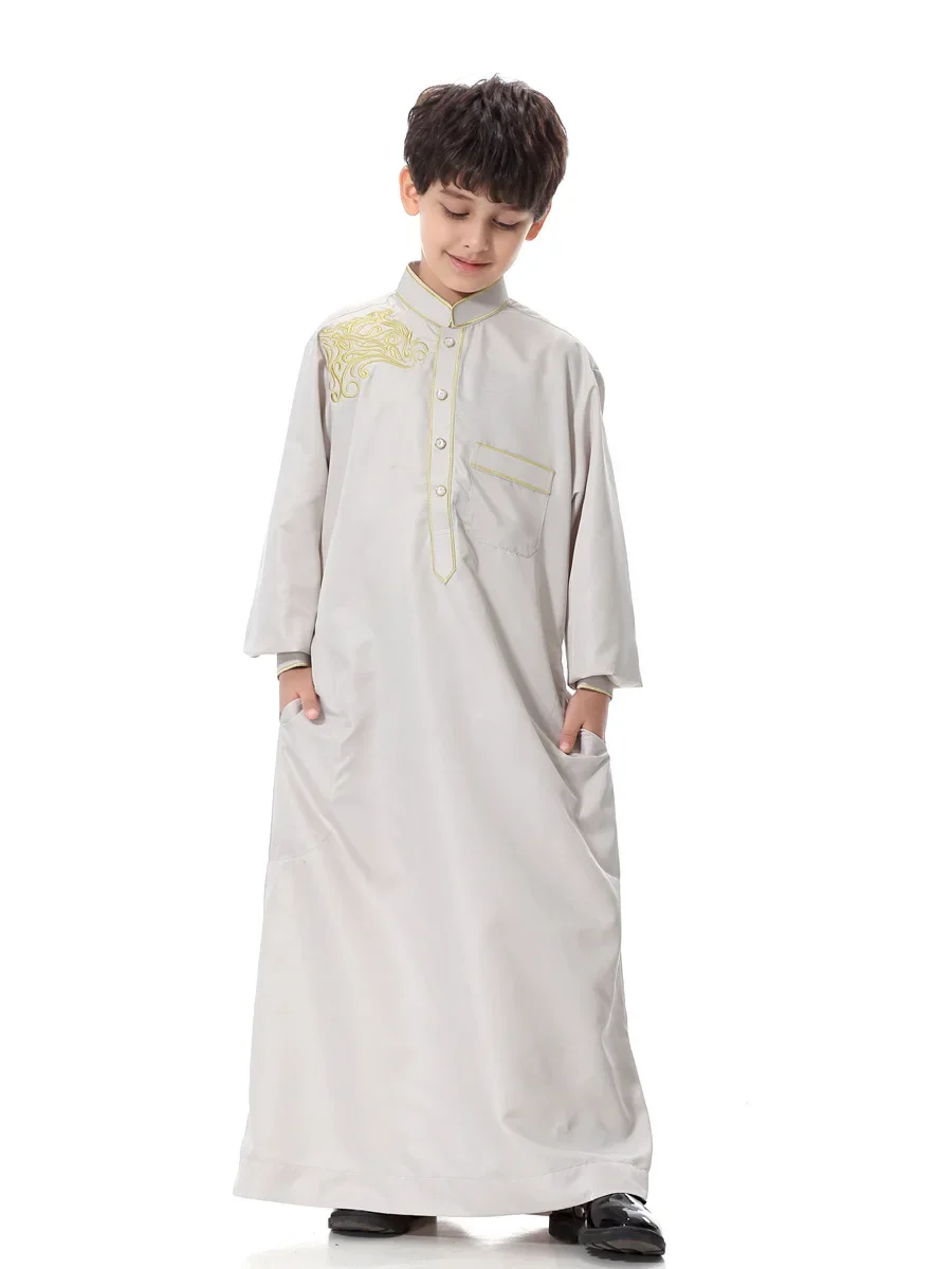 Turkish Muslim Kids Abaya Jubba Thobe Kimono Boy Thobe Thawb Caftan for Children Islamic Clothing Long Robes Dress Dubai Arab