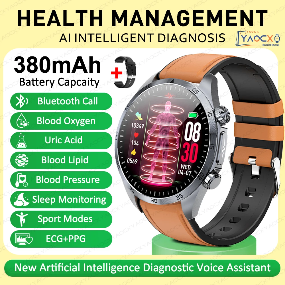 2026 Gloednieuwe upgrade Gezondheidscheck Smartwatch ECG Bloedlipiden Urinezuur Lichaamsvet Sport Waterdichte Smartwatch Voor Mannen en Vrouwen