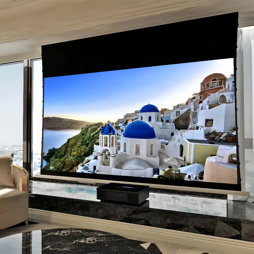 8K Laser TV Selbststeigender, auf der Decke gespannter UST-ALR-Bildschirm, T-Prisma, Umgebungslicht-Abwehrbildschirm für UST-Projektor
