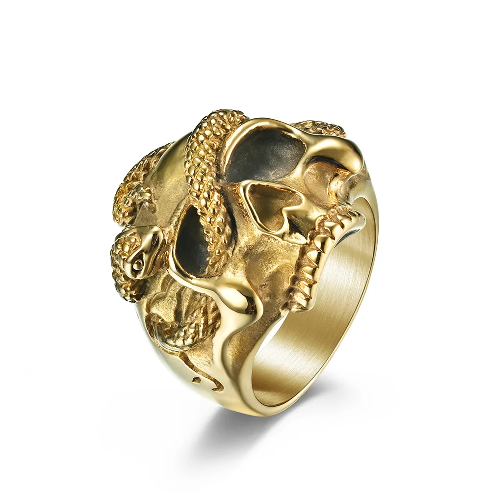 Demon Skull Head Ring Gothic Snake Animal Ring for Men Punk Biker Hip-hop Stainless Steel Ring