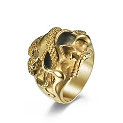 Demon Skull Head Ring Gothic Snake Animal Ring for Men Punk Biker Hip-hop Stainless Steel Ring